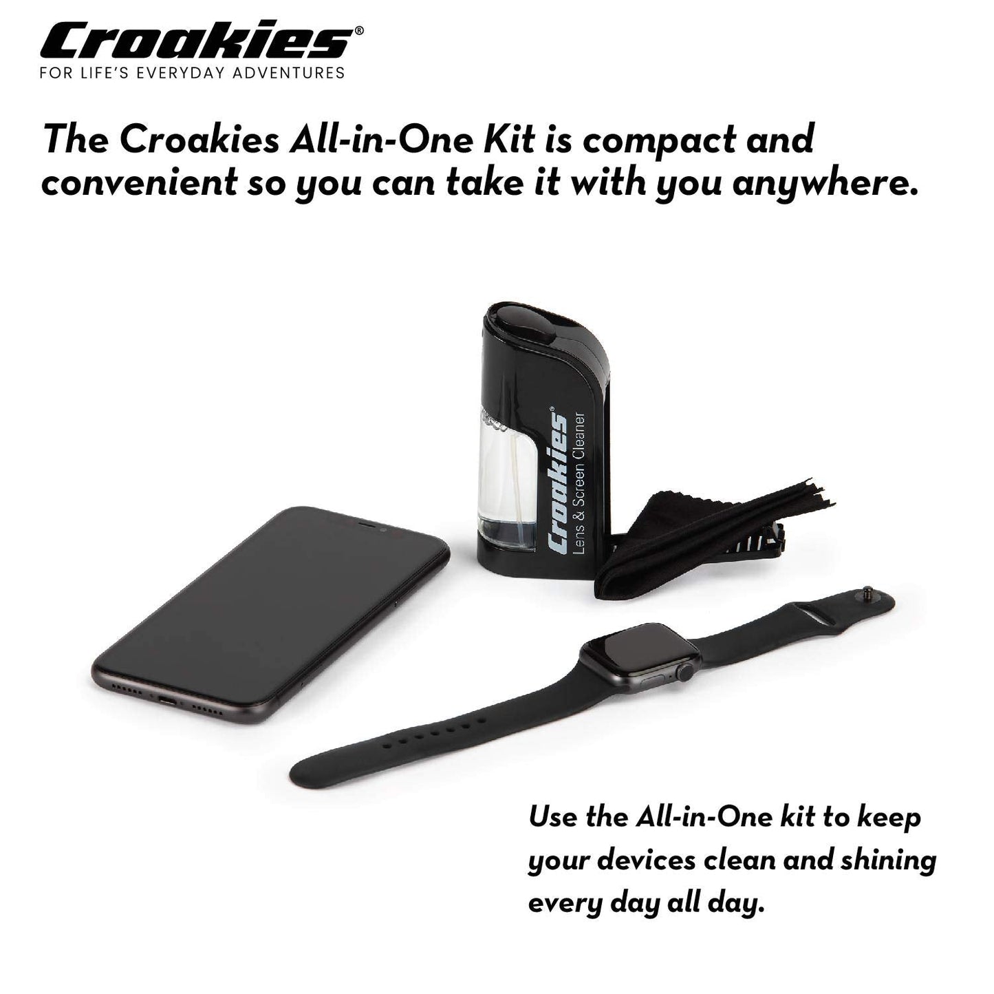 Croakies All-in-one Cleaning Kit | Lens Care Travel Kit with Pump