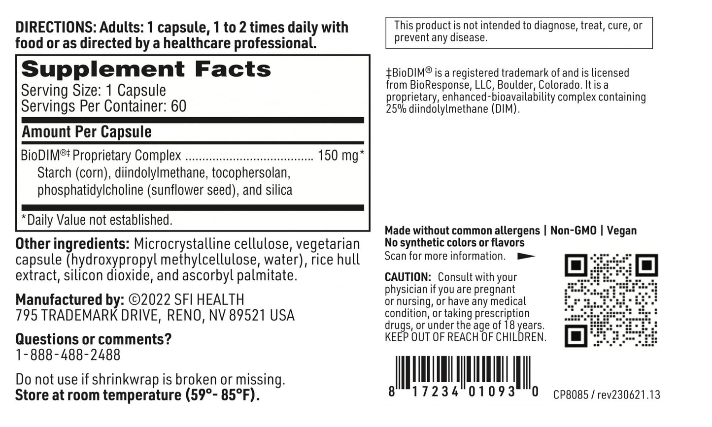 BioDIM 150mg DIM Supplement – Klaire Labs | Healthy Estrogen Metabolism | Dairy & Gluten-Free (60 Capsules)