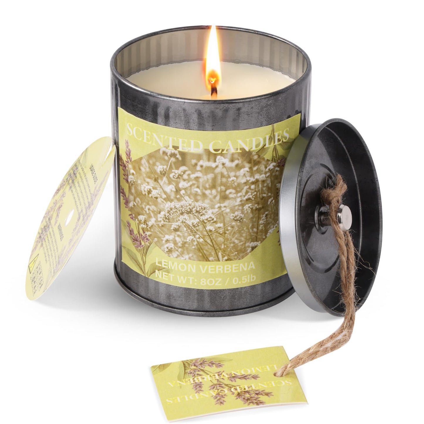 CUKIY 8oz Soy Scented Candle – Lemon Verbena, 50H Burn, Gift Box