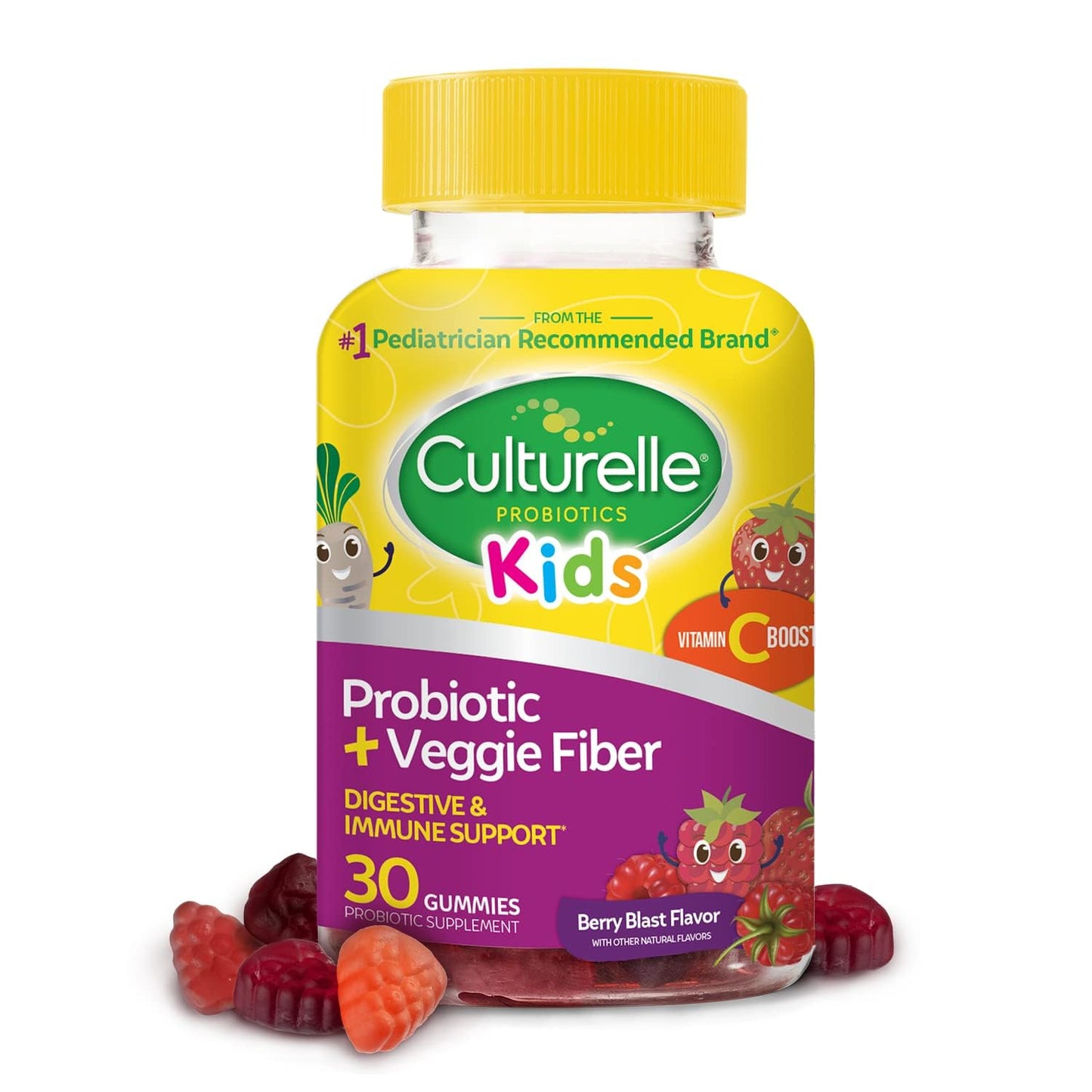 Culturelle Kids Daily Probiotic Gummies + Veggie Fiber (Ages 3+) Berry – Digestive Health & Immune Support