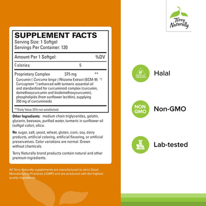 Terry Naturally CuraMed 375mg – Antioxidant Curcumin with Turmeric Essential Oil, Brain + Immune Support, 120 Softgels
