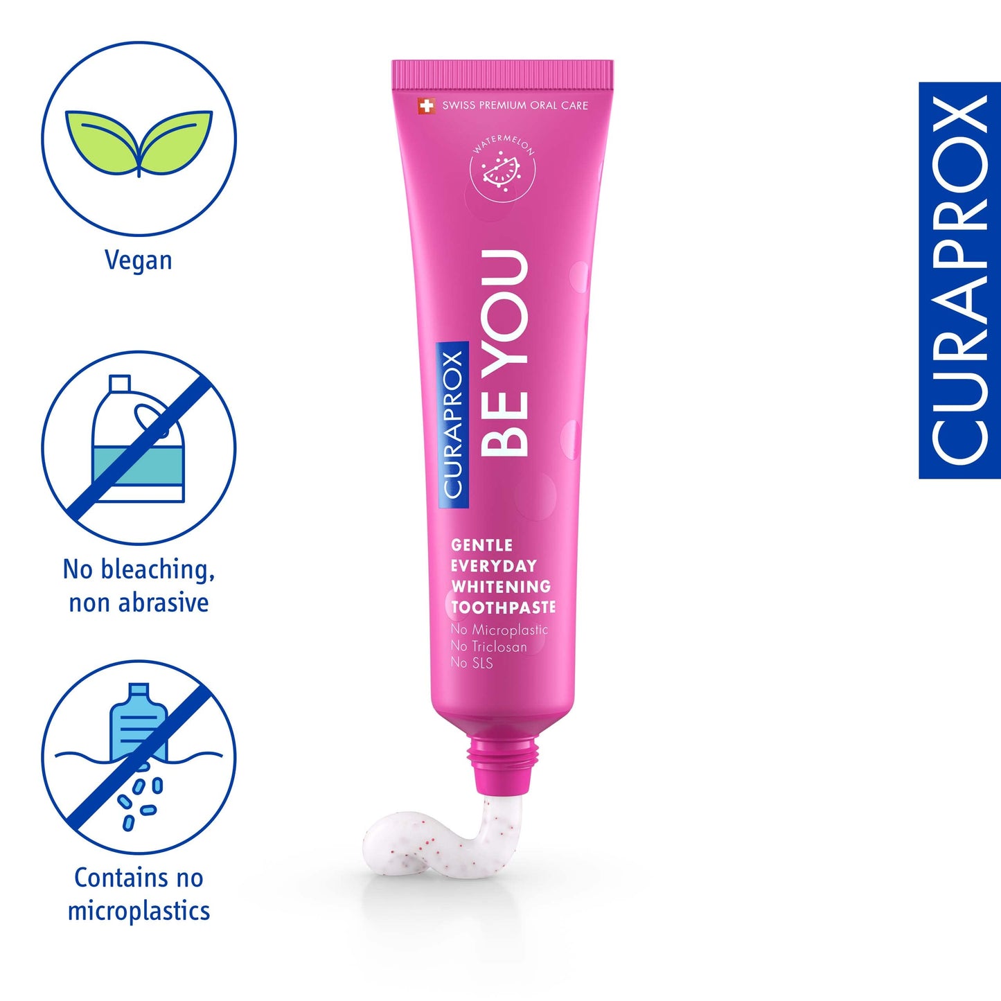 Curaprox Whitening Toothpaste – Fresh Breath & Gum Care | Enzymatic Formula, Watermelon, 60ml | Vegan, SLS-Free, Fluoride 950ppm | Swiss Made