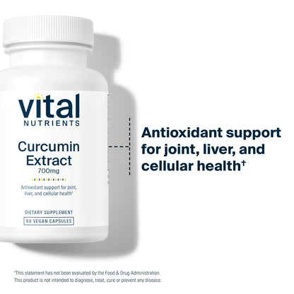 Vital Nutrients Curcumin Extract 700mg – Vegan Curcumin with Black Pepper (Bioperine) – 60 Capsules