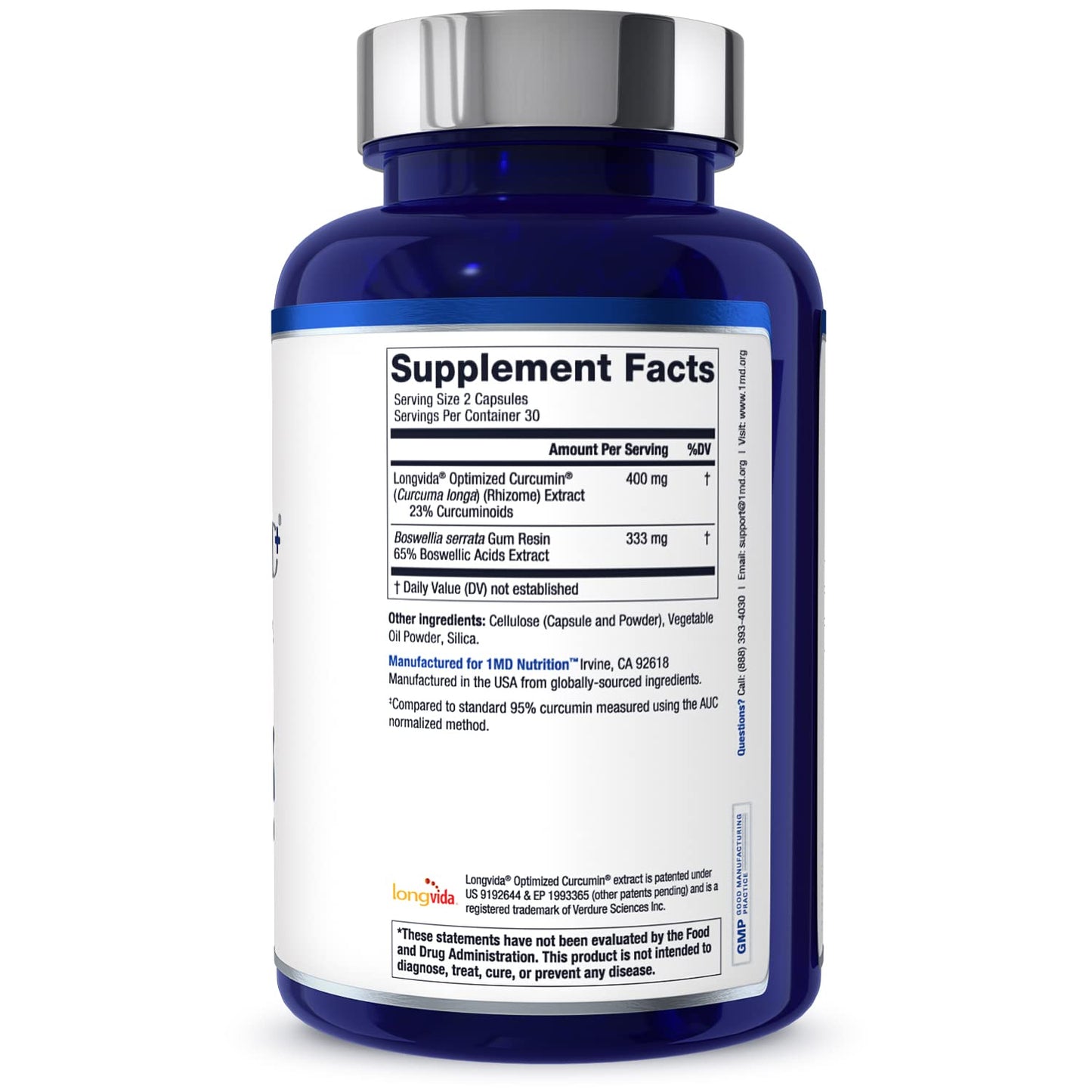 1MD Nutrition CurcuminMD Plus – Turmeric Curcumin with Boswellia Serrata | Longvida Optimized Absorption | 180 Capsules (3-Pack)