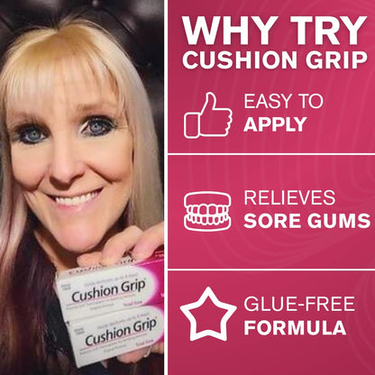 Cushion Grip Thermoplastic Denture Adhesive – 0.35 oz Travel Size (3 Pack) | Up to 4 Days Hold