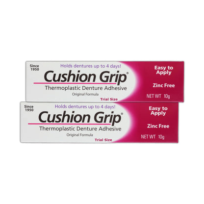 Cushion Grip Thermoplastic Denture Adhesive – Travel Size 0.35 oz Pack of 2 | Up to 4 Days Hold