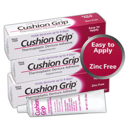 Cushion Grip Thermoplastic Denture Adhesive, 1 oz (Pack 3) | 4 Day Hold