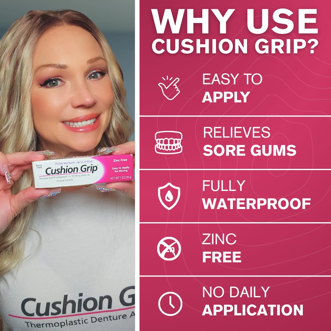 Cushion Grip Denture Adhesive 1oz - Extra Strong Hold Up to 4 Days
