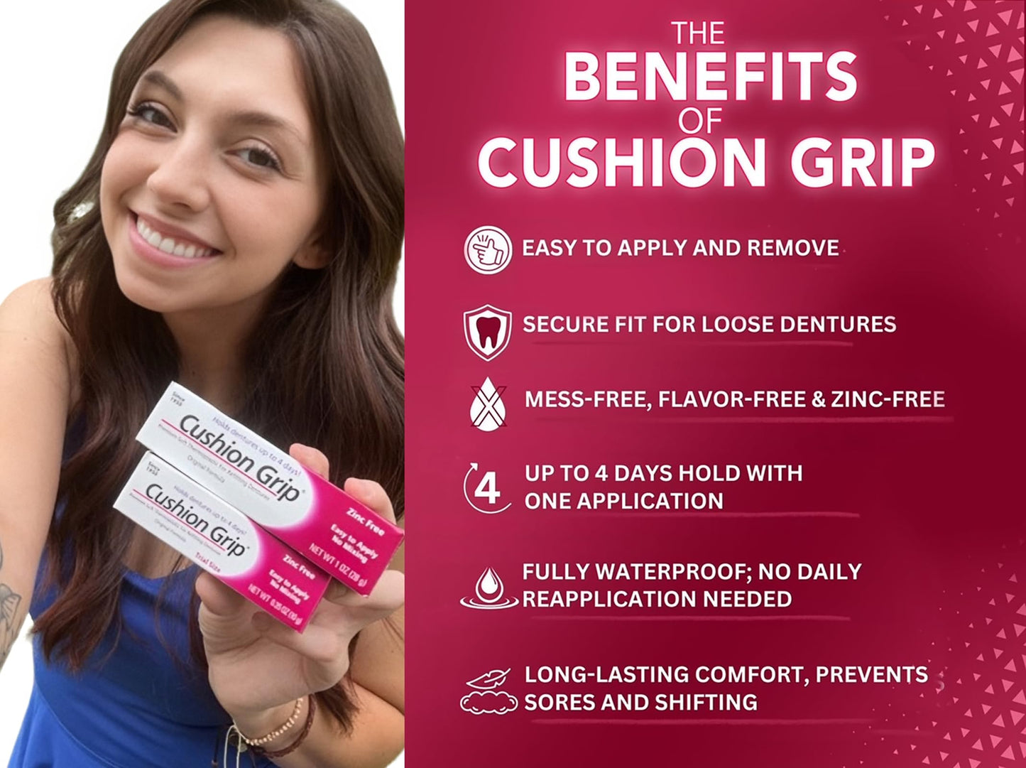 Cushion Grip Thermoplastic Denture Adhesive – 1oz, 12 Pack, Extra Strong Hold