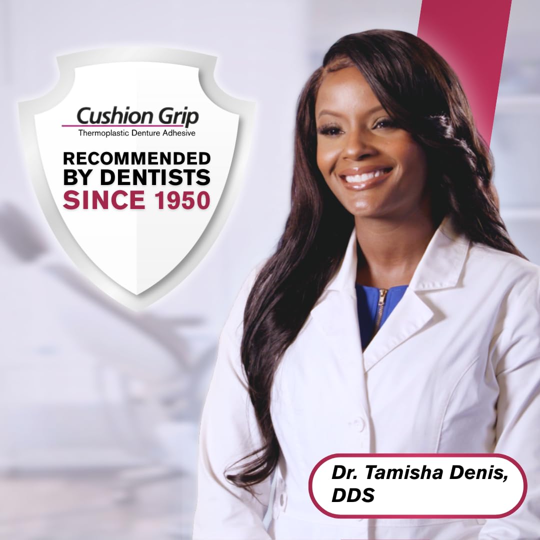 Cushion Grip Thermoplastic Denture Adhesive – 1oz, 2-Pack – Extra Strong Hold Up to 4 Days