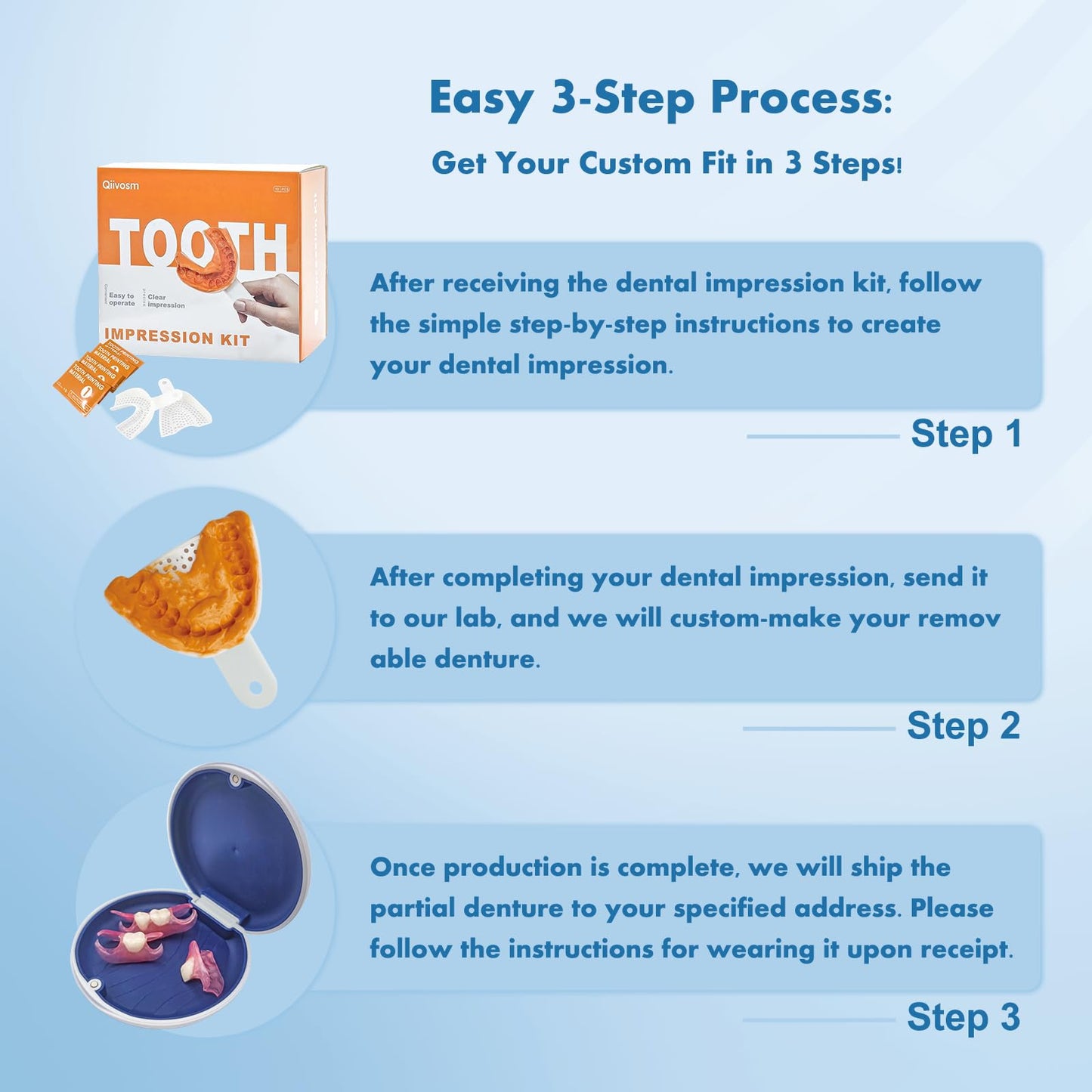 Custom Removable Dentures – Personalized Partial Denture Set with Storage Case | 1–6 Teeth Coverage