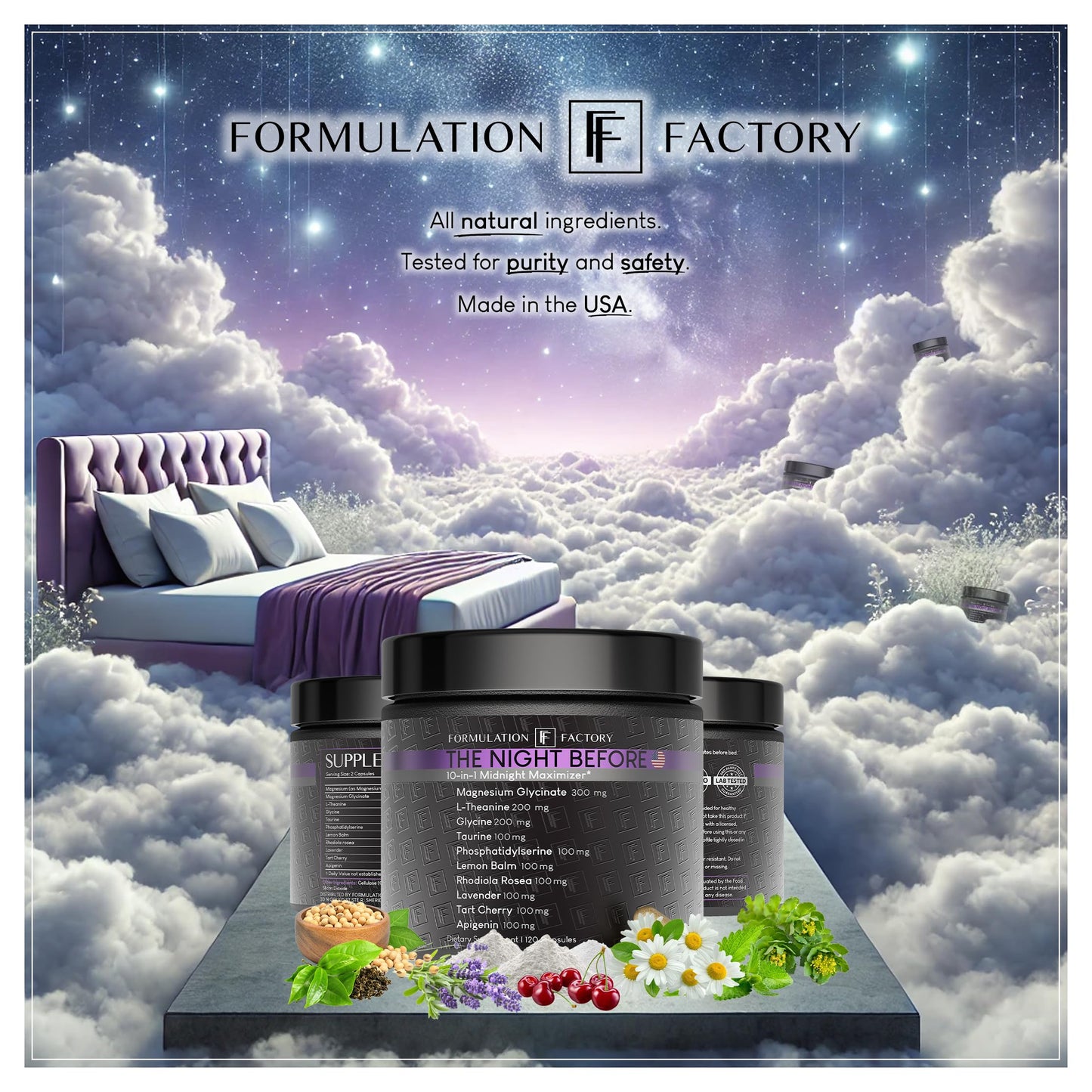 Formulation Factory The Night Before 10-in-1 Midnight Maximizer Sleep Supplement — Magnesium Glycinate, L-Theanine & More (360 Capsules, 6 Months)