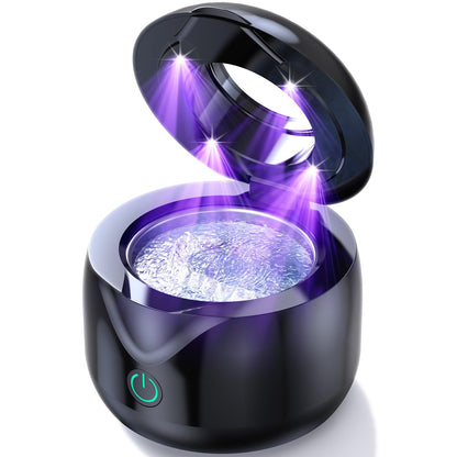 CXRUY Ultrasonic Retainer Cleaner – UV Dental Cleaning Pod for Dentures, Aligners, Braces, Jewelry (Black)