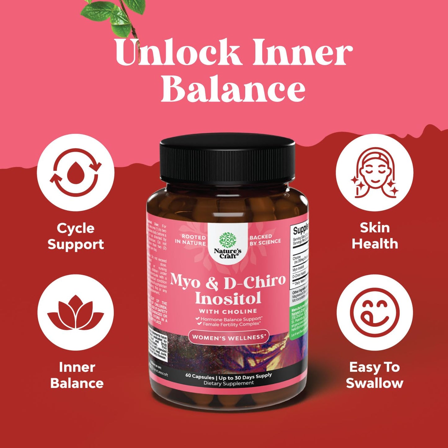 Myo-Inositol & D-Chiro Inositol for Women - Hormone Balance & Cycle Support - 60 Caps