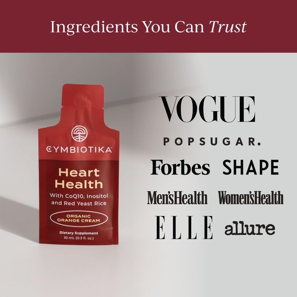 CYMBIOTIKA Heart Health Supplement with CoQ10, Red Yeast Rice & Inositol – Gluten Free, Organic Orange Cream Flavor, 30 Pack