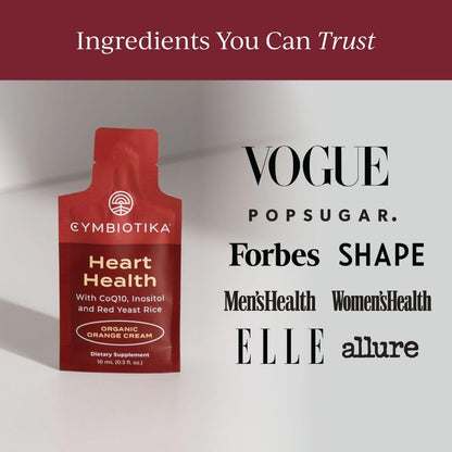 CYMBIOTIKA Heart Health Supplement with CoQ10, Red Yeast Rice & Inositol – Gluten Free, Organic Orange Cream Flavor, 30 Pack