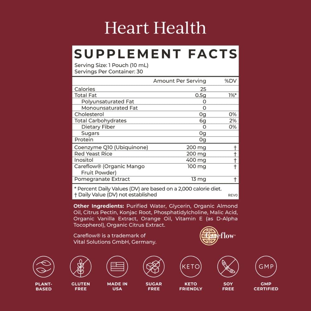 CYMBIOTIKA Heart Health Supplement with CoQ10, Red Yeast Rice & Inositol – Gluten Free, Organic Orange Cream Flavor, 30 Pack