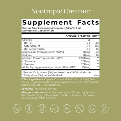 CYMBIOTIKA Nootropic Creamer – MCT Coffee Creamer with Alpha GPC & L-Theanine for Focus, Energy & Mental Clarity – Coconut Vanilla, 30 Servings