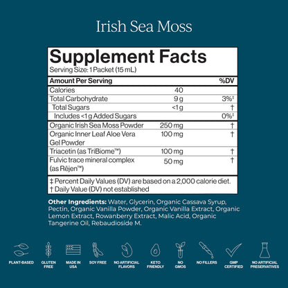 CYMBIOTIKA Irish Sea Moss with Aloe Vera & Fulvic Minerals | 52 Servings, On-The-Go Pack