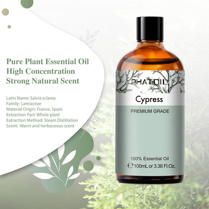 Cypress Essential Oil 100ml | PHATOIL Aromatherapy for Diffuser, Candle & DIY