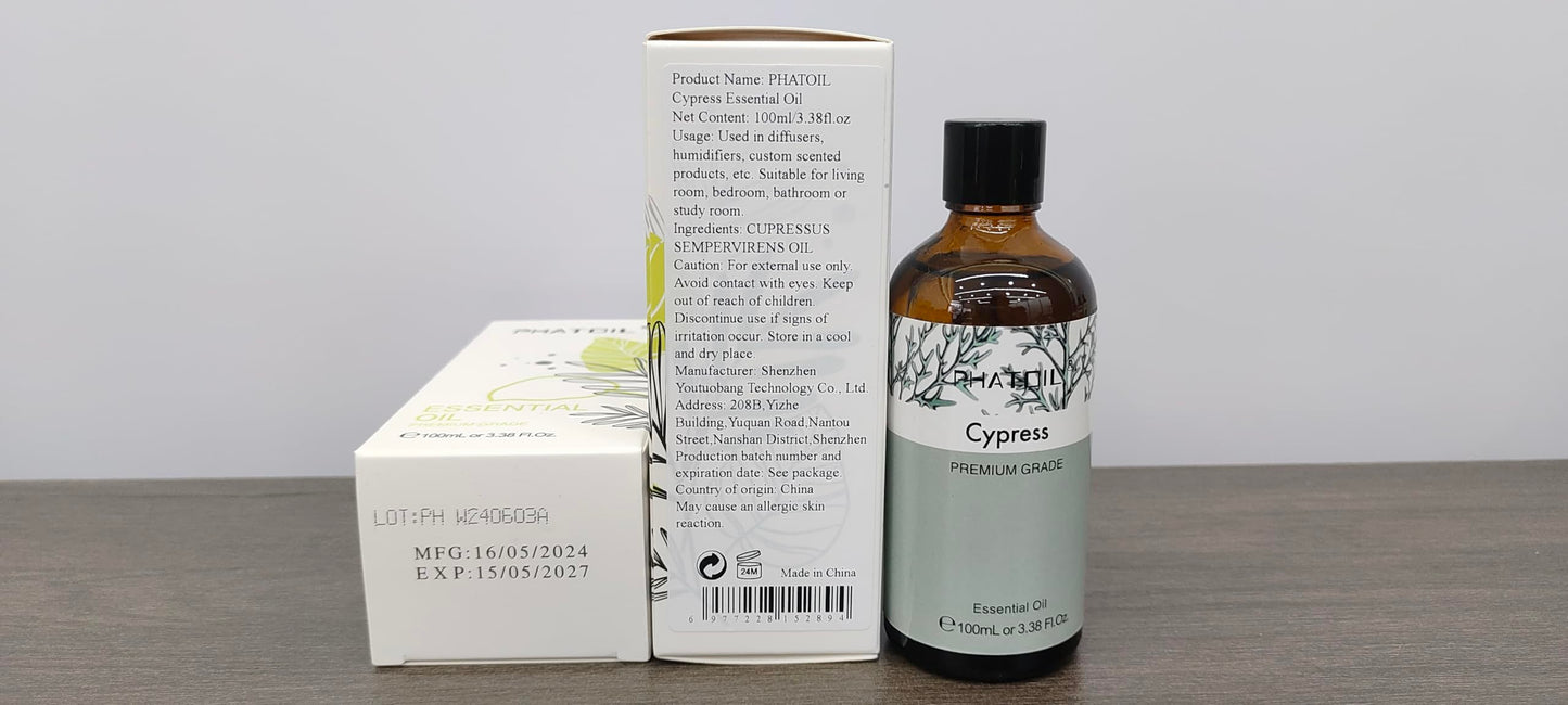 Cypress Essential Oil 100ml | PHATOIL Aromatherapy for Diffuser, Candle & DIY