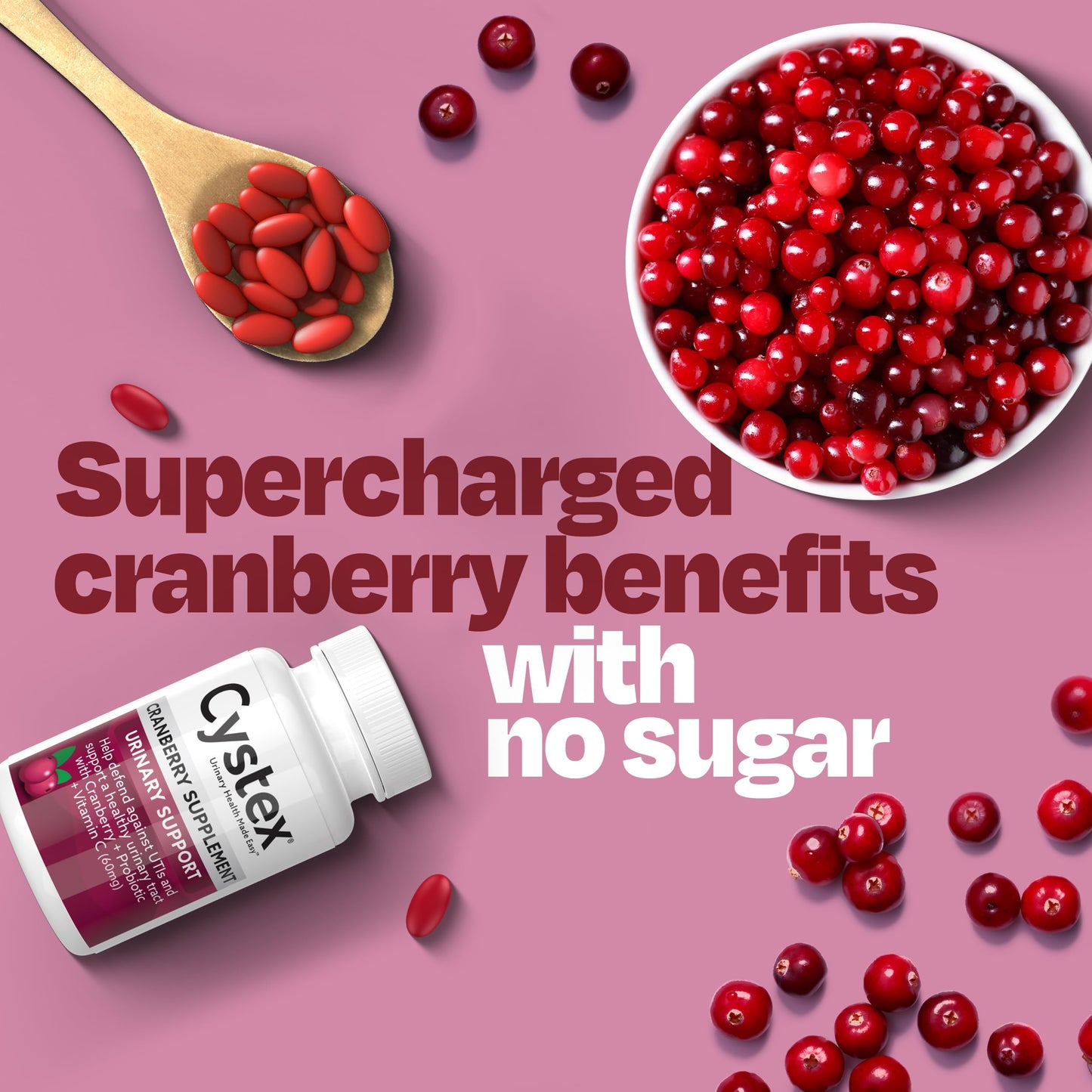 Cystex Cranberry Urinary Health Supplement – 3-in-1 UTI Protection with Probiotics, Prebiotics & Vitamin C