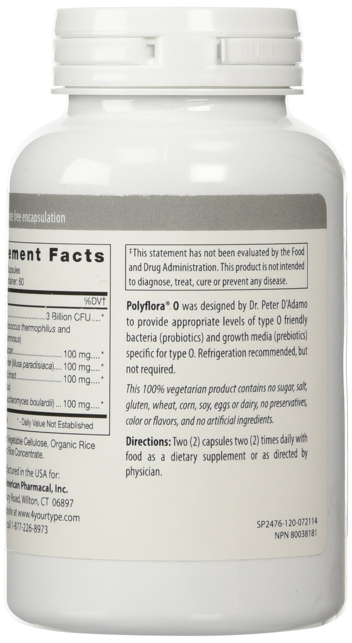 D'Adamo Personalized Nutrition Polyflora O - 120 Count | Blood Type Diet Support