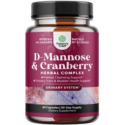 D Mannose with Cranberry - 1000mg D Mannose Capsules for Kidney Defense, Urinary Tract Health & Bladder Support - 60 Count