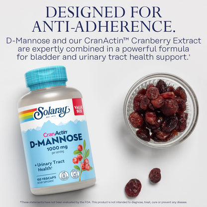 Solaray D-Mannose 1000mg with CranActin Cranberry – Urinary Health Support, Vegan, 150 VegCaps