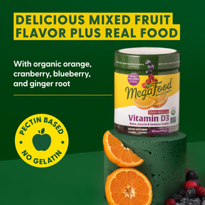 MegaFood Vitamin D3 Gummies 2000 IU (50 mcg) – Mixed Fruit, Vegetarian, Gluten-Free, USDA Organic | 70 Gummies