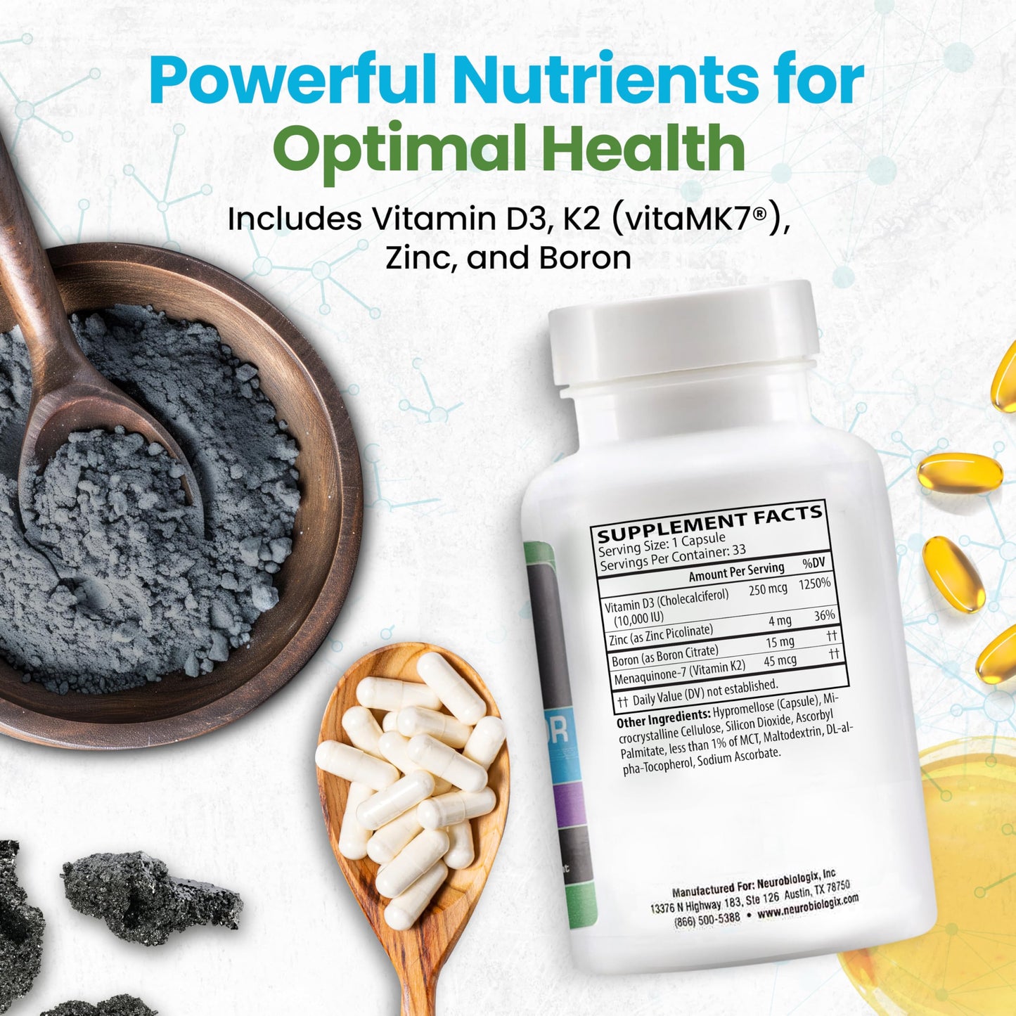 D3+K2 Cofactor Complex - Helps Maximize Vitamin D Benefits for Bone, Heart & Immune Support - Formulated with Vitamin D3, K2 (vitaMK7®), Zinc & Boron to Promote Efficient Calcium Utilization – 60 Caps