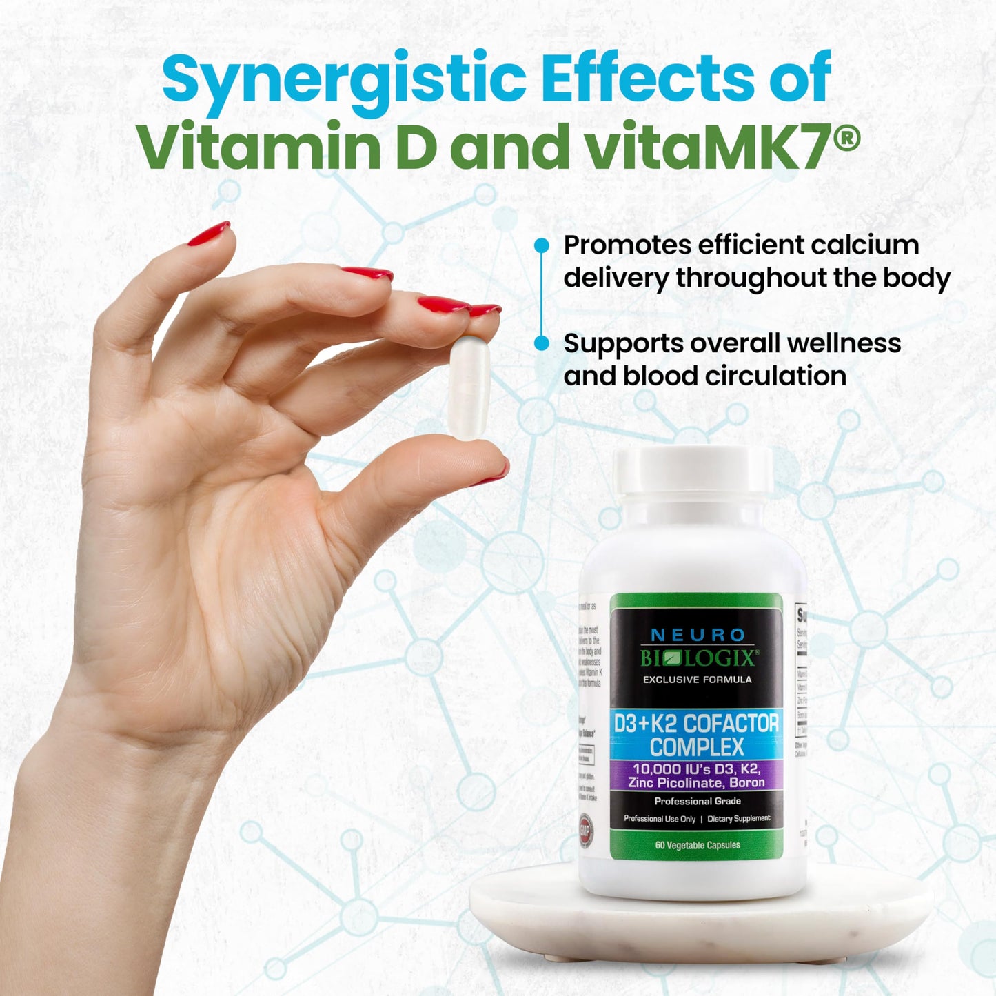 D3+K2 Cofactor Complex - Helps Maximize Vitamin D Benefits for Bone, Heart & Immune Support - Formulated with Vitamin D3, K2 (vitaMK7®), Zinc & Boron to Promote Efficient Calcium Utilization – 60 Caps