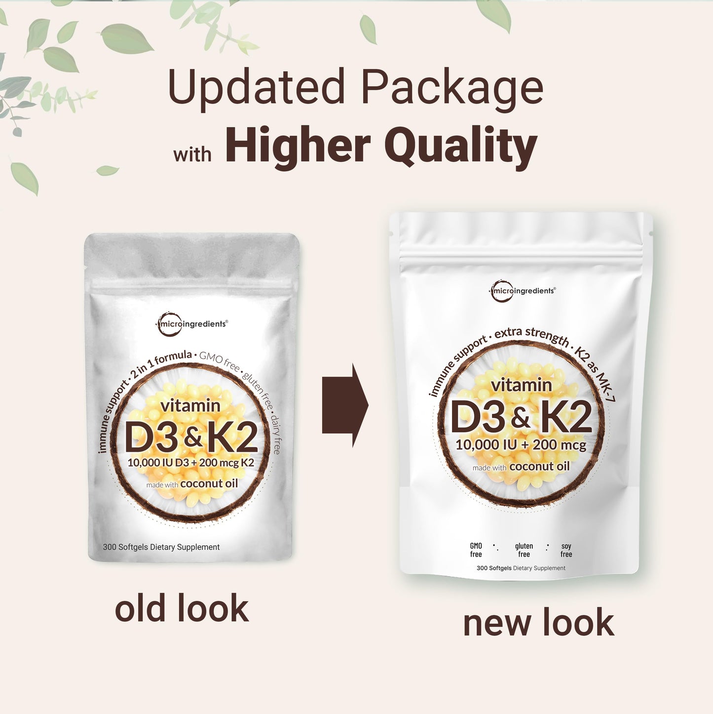 Vitamin D3 10,000 IU + K2 MK-7 200 mcg (2 Pack) Softgels | 600 Count | Virgin Coconut Oil