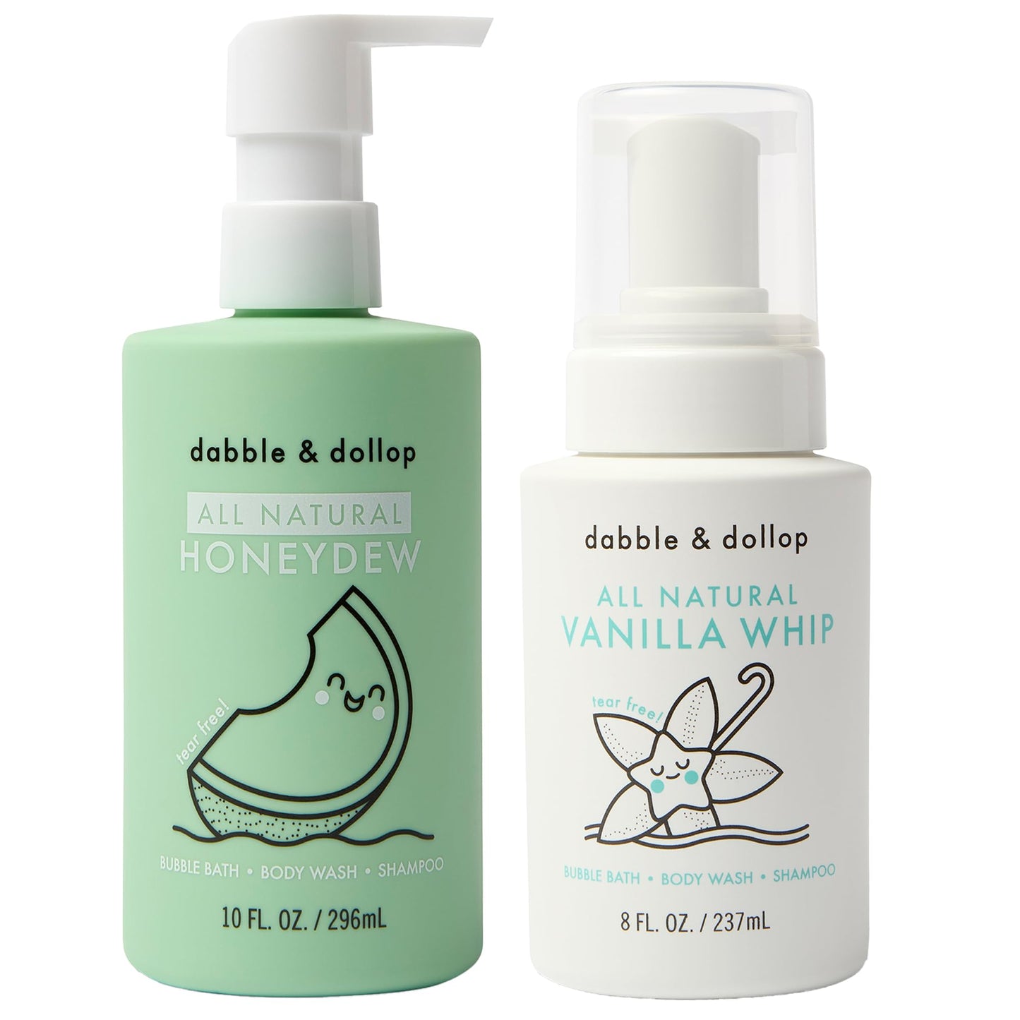 Dabble & Dollop Honeydew Melon 3-in-1 Body Wash & Shampoo for Kids – Tear-Free, Vegan (2-Pack)