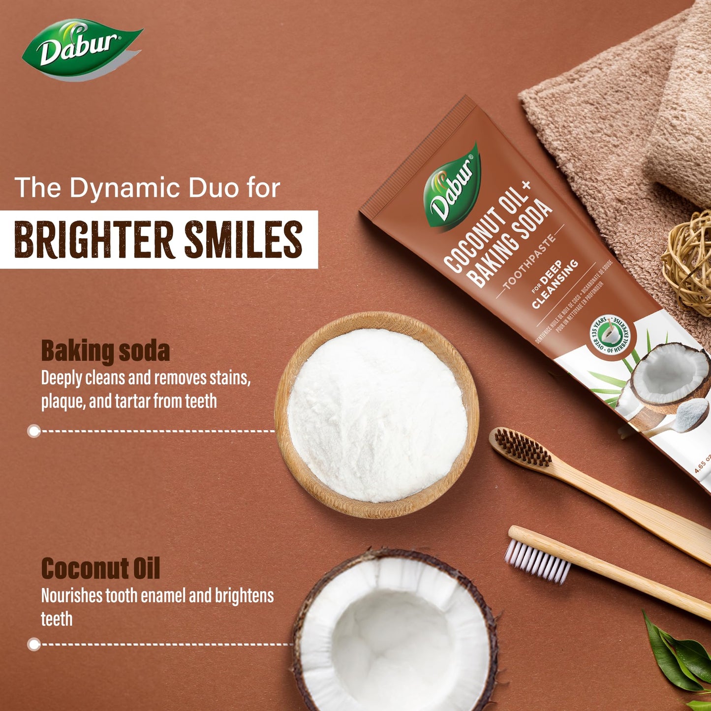 Dabur Coconut Oil Baking Soda Toothpaste - 100 ml | Teeth Brightening & Plaque Removal
