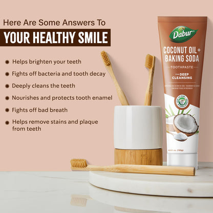 Dabur Coconut Oil Baking Soda Toothpaste - 100 ml | Teeth Brightening & Plaque Removal