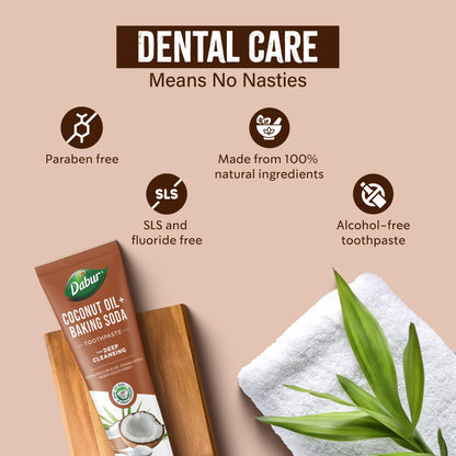 Dabur Coconut Oil Baking Soda Toothpaste - 100 ml | Teeth Brightening & Plaque Removal