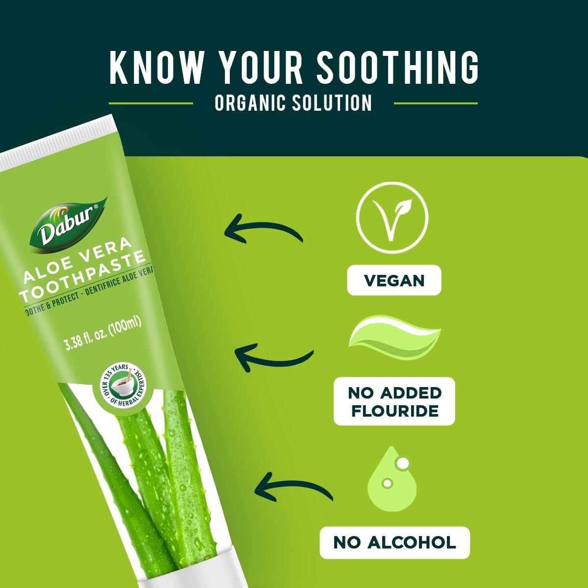 Dabur Herbal Toothpaste – Fluoride-Free, Aloe Vera, 100ml Pack of 3