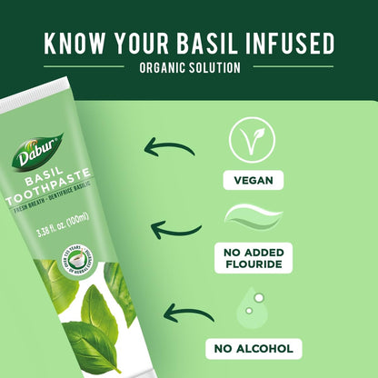 Dabur Herbal Toothpaste - Fluoride-Free Natural Oral Care with Basil 100ml (Pack of 3) | Fresh Breath
