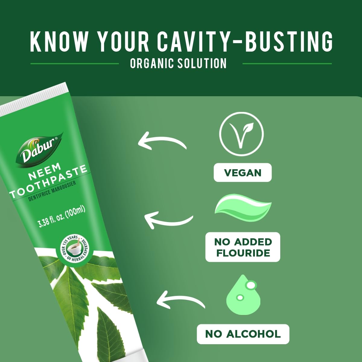 Dabur Toothpaste 100ml US – Neem Ayurveda, Pack of 3 (3.38 fl oz each)