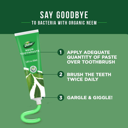 Dabur Toothpaste 100ml US – Neem Ayurveda, Pack of 3 (3.38 fl oz each)