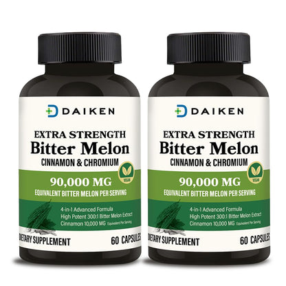 DAIKEN Bitter Melon with Cinnamon & Chromium – Extra Strength, 90,000 mg per Serving (Pack of 2, Vegetarian)