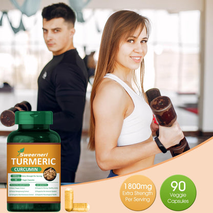 Turmeric Curcumin 1800mg with 95% Curcuminoids & Black Pepper – High Absorption, Extra Strength, 90 Capsules