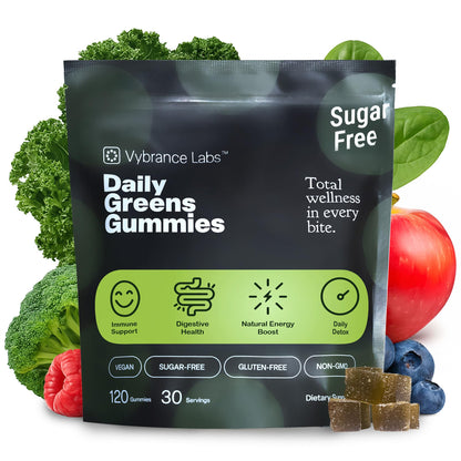 VYBRANCE LABS Daily Greens Gummies – 120 Gummies (30 Servings), Sugar-Free & Vegan
