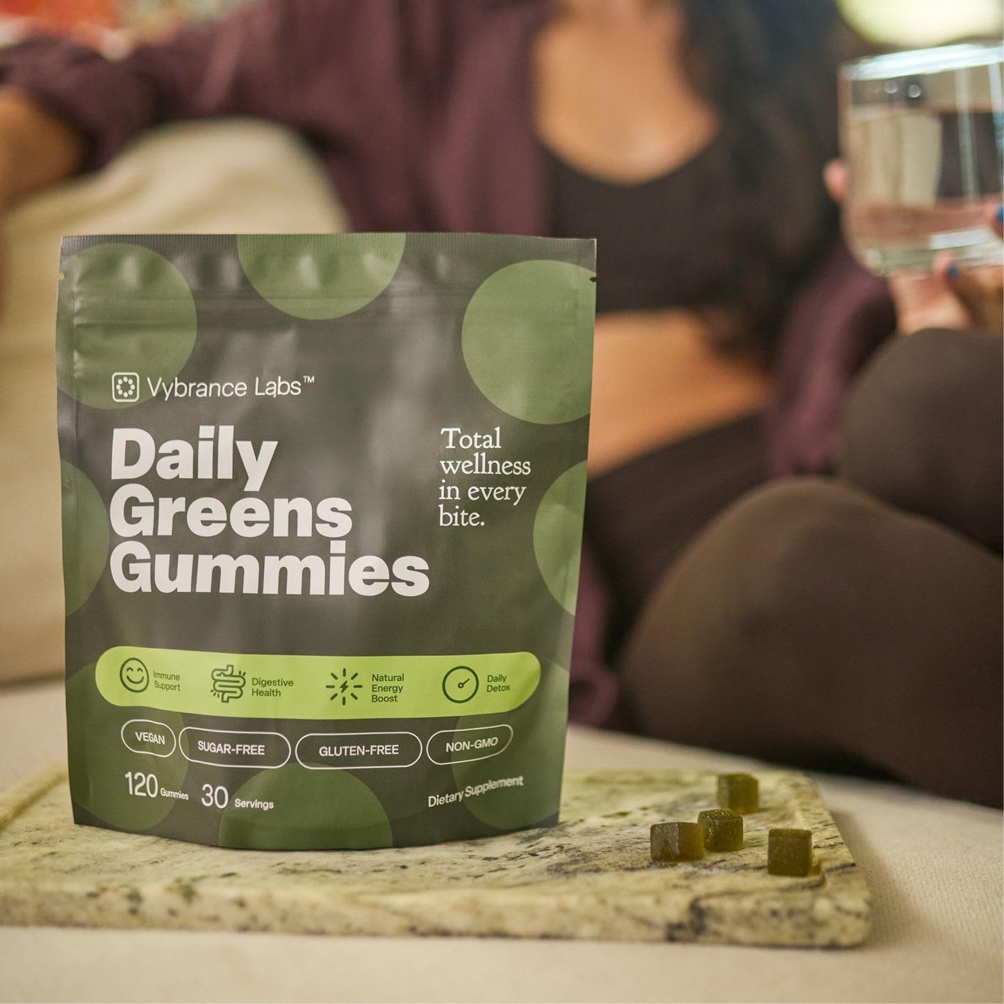 VYBRANCE LABS Daily Greens Gummies – 120 Gummies (30 Servings), Sugar-Free & Vegan