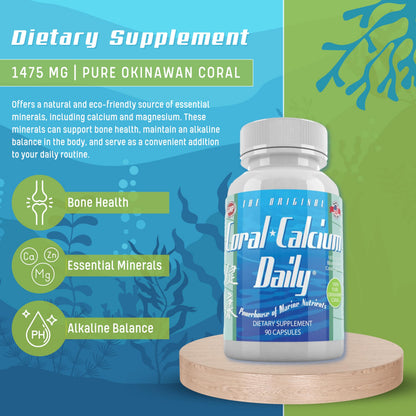 Daily Health - Pure Okinawa Coral Calcium - Marine-Grade with 72 Trace Minerals, 1475mg, 540 Vegetable Capsules (6 Month Supply)