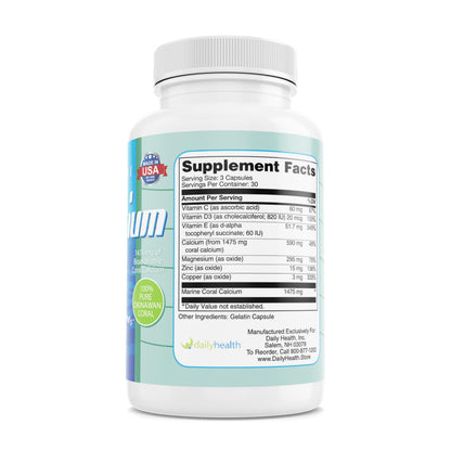 Daily Health - Pure Okinawa Coral Calcium - Marine-Grade with 72 Trace Minerals, 1475mg, 540 Vegetable Capsules (6 Month Supply)