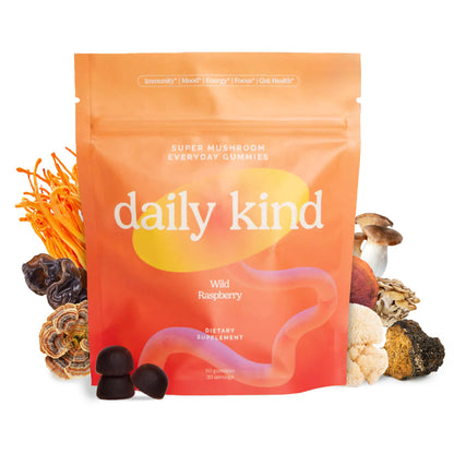 Daily Kind Super Mushroom Gummies – 10-in-1 Adaptogenic Mushroom Supplement (60-Ct) | Immunity, Focus & Gut Health | Vegan & Gluten-Free