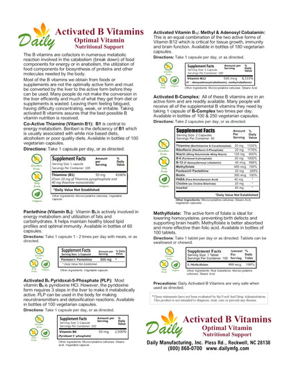 Daily Manufacturing Activated B-Complex - 250 Capsules | Activated Forms of Multi B Vitamins