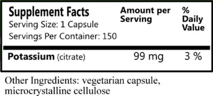 Daily Manufacturing Potassium Citrate | 99 mg Elemental Potassium - 150 Veg Capsules